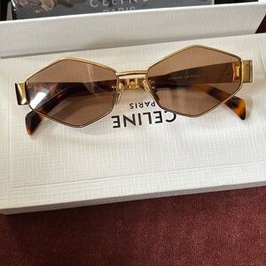 Celine Gold and Brown Geometric Sunglasses